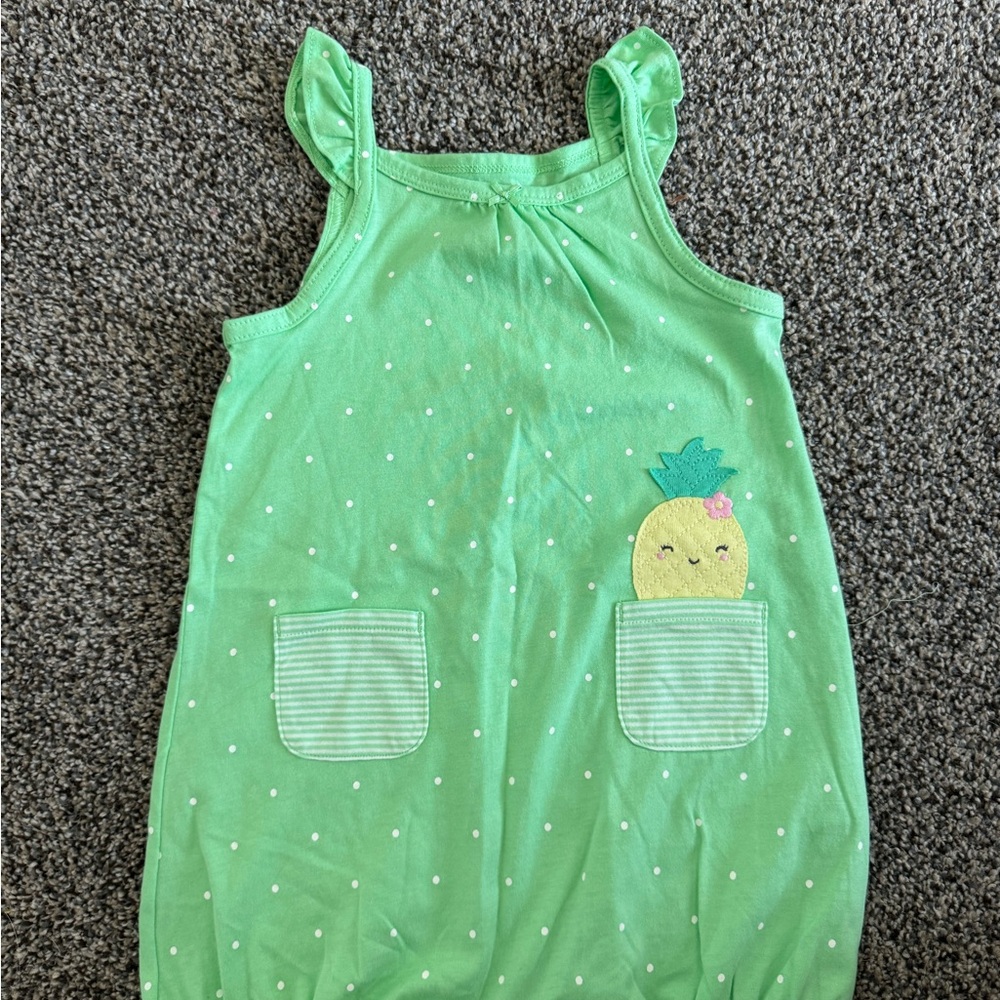 Green Sleeveless Dress with Pineapple Design